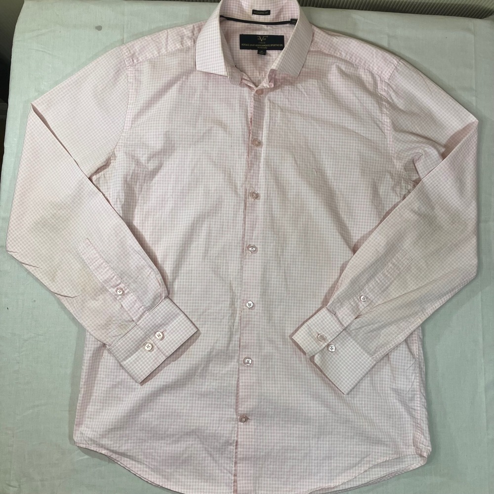 Versace 1969 Pink Gingham Cotton Dress Shirt Mens Medium 15.5 Modern Fit Italy